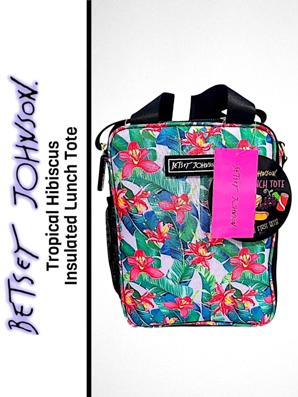 Betsey Johnson Tropical Hibiscus Lunch Tote Pink And Green Insulated